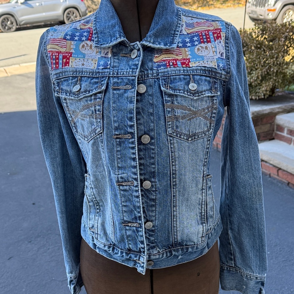 Aeropostale Blue Jean Jacket with American Flag Patch